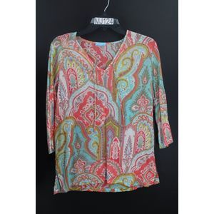 J McLaughlin Tunic Top Womens M Paisley Boho Chic Coverup Beach Cruise